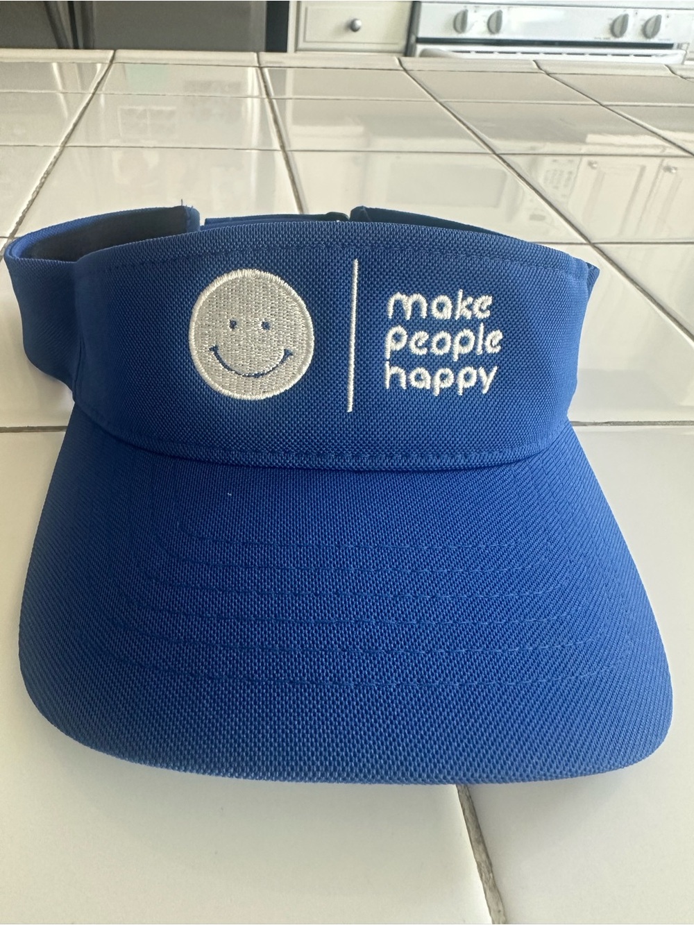 Men’s Blue Visor with Smiley ‘Make People Happy’ Embroidery